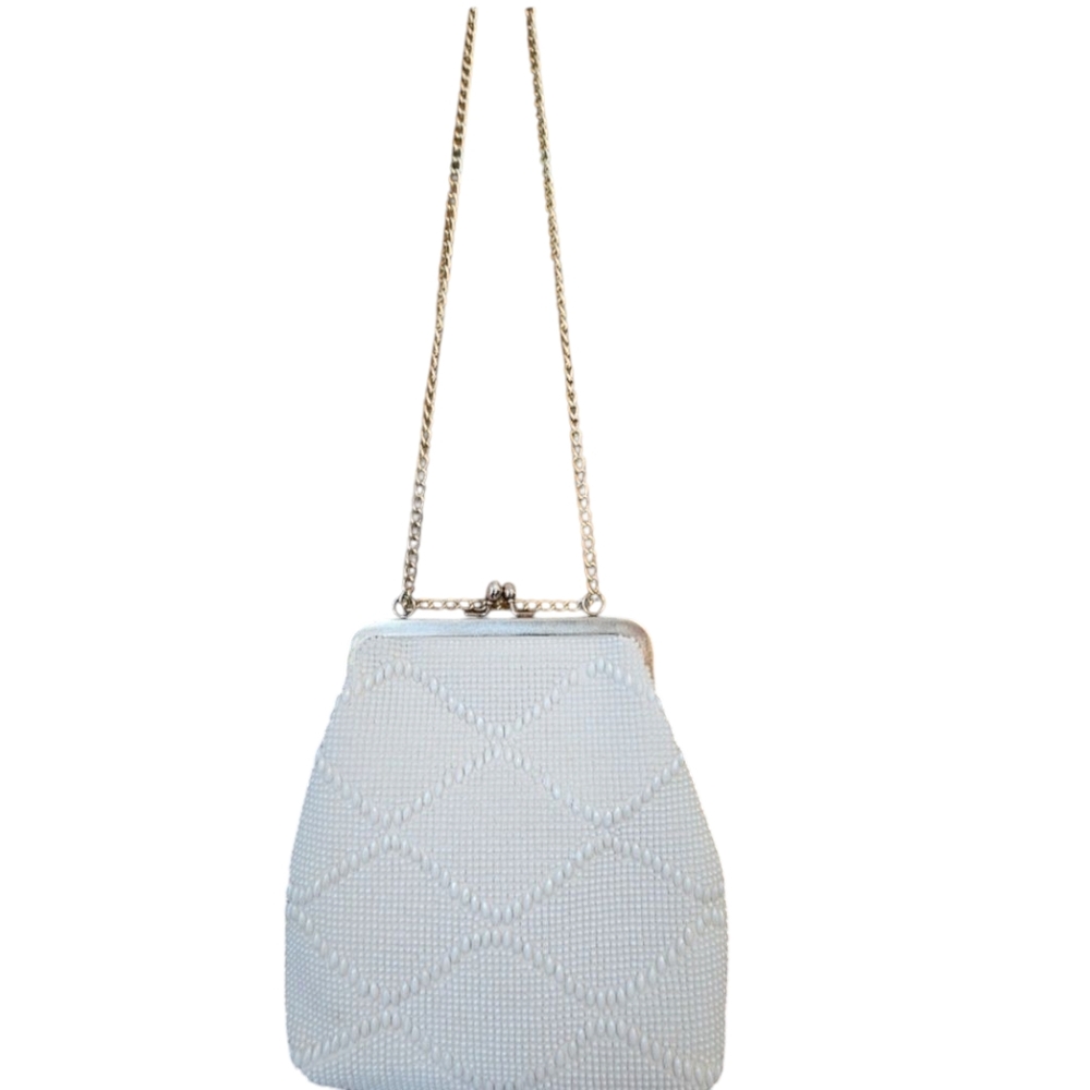 Vintage White Beaded Handbag